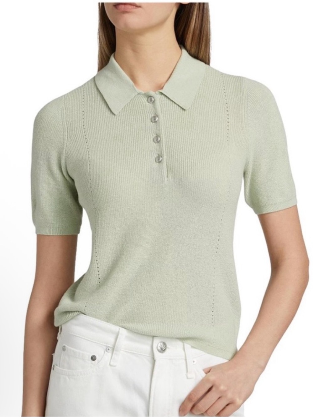 NWT Darcey Cashmere-Blend Polo Sweater in Sage